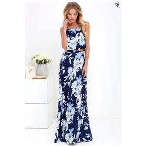 NAVY BLUE FLORAL PRINT TWO-PIECE SET- SIZE S